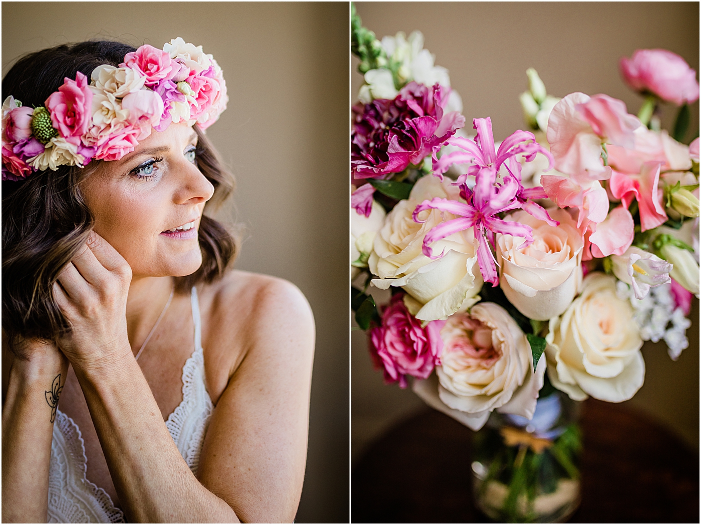 bride getting ready with flowers for oahu elopement