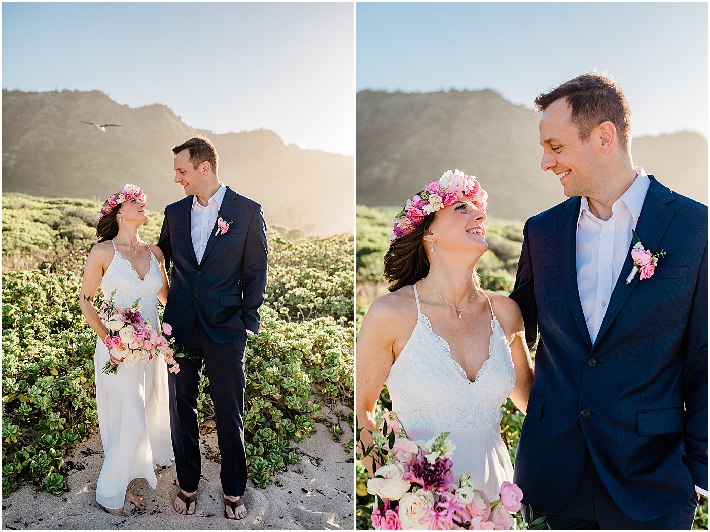 oahu elopement with bride and groom at the beach
