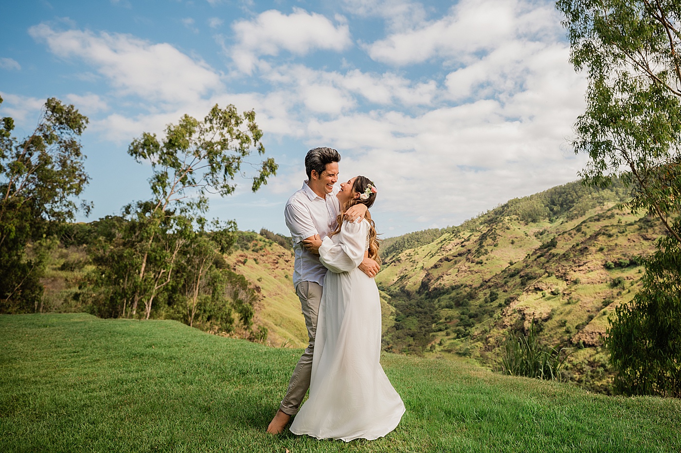 bride and groom portraits at Elopement ceremony at Waialua Valley Farms 