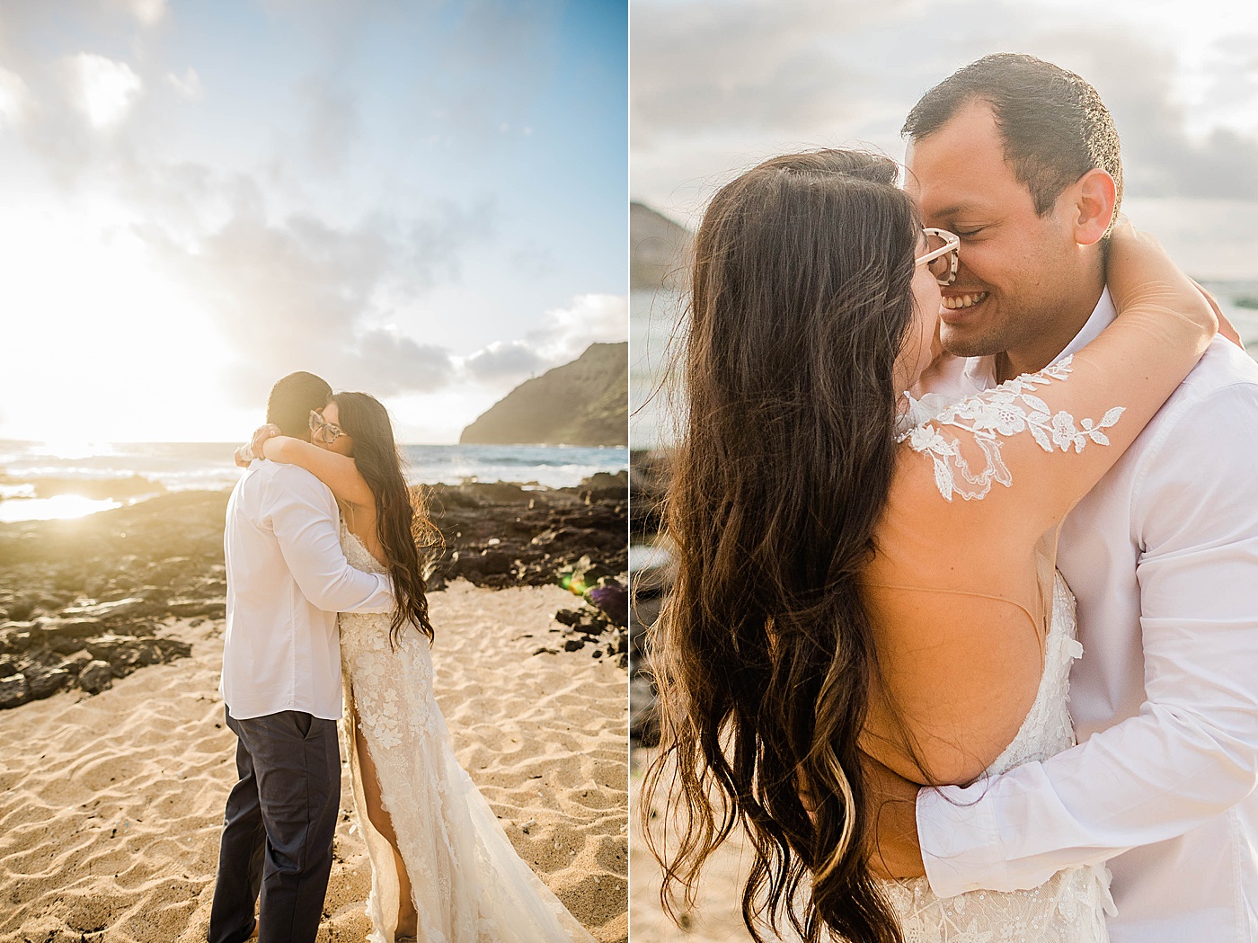 bride and groom kissing after honolulu elopement ceremony