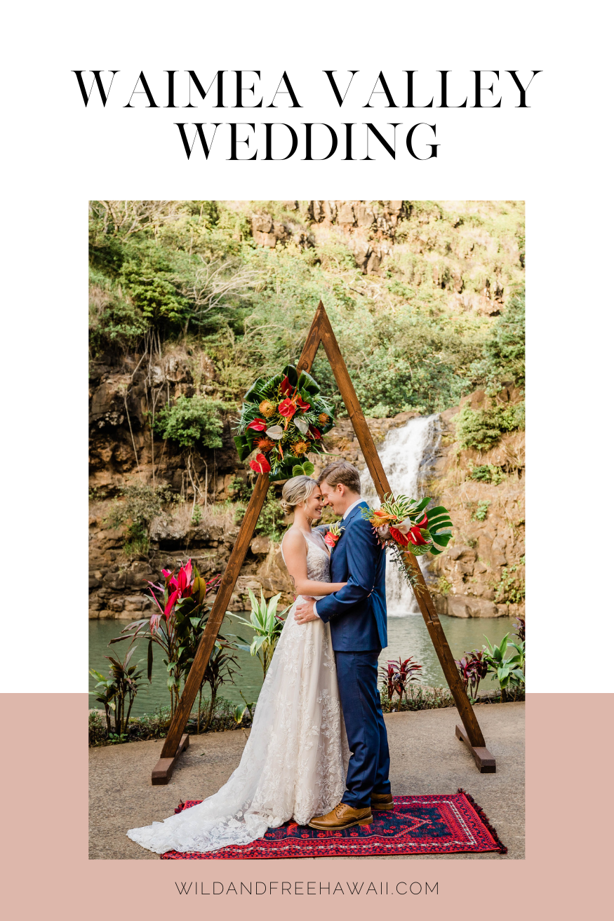 Pinterest pin for Waimea Valley wedding photos.